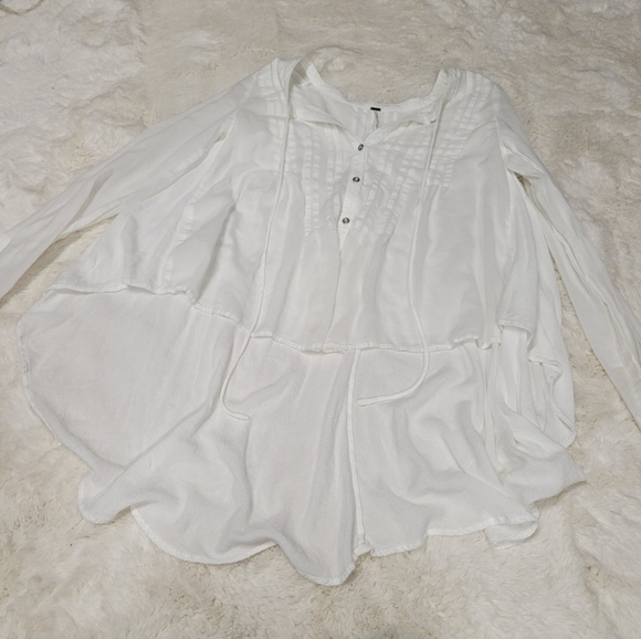 Free People Dramstic High Low White Pleated Top Size S - Picture 2 of 8